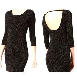 Trixxi Juniors' Metallic Black Open-Back Bodycon Dress casual Size 3 mini